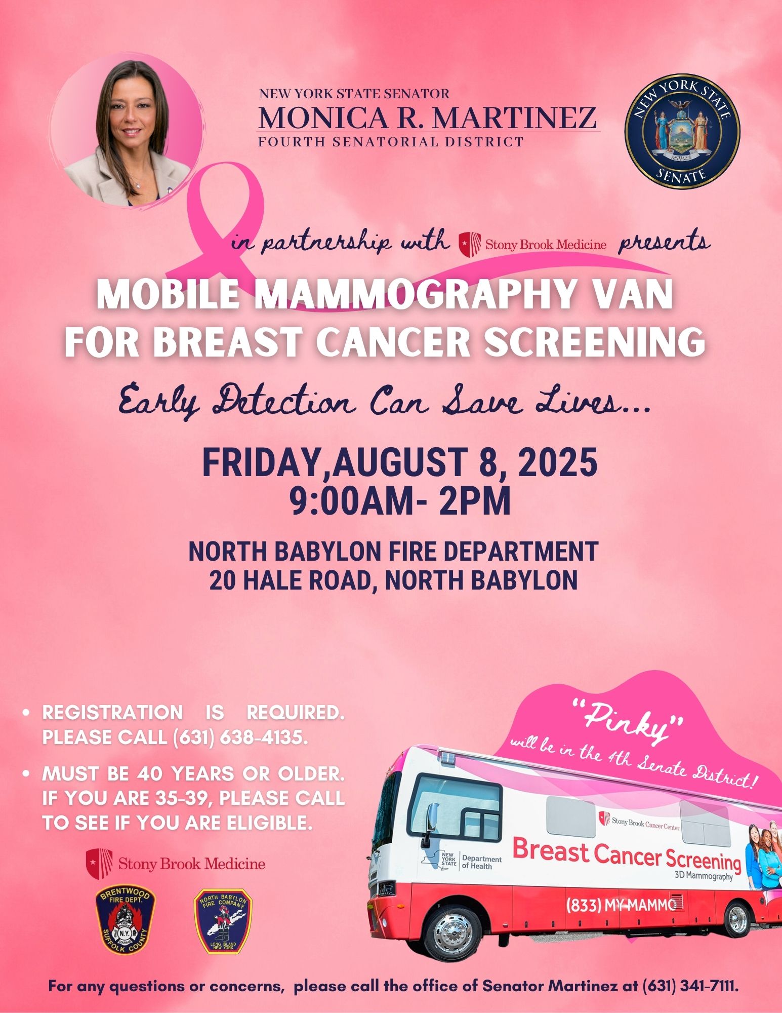 Image of flyer announcing the August 8, 2025 Mobile Mammography Van Screening Event in North Babylon.