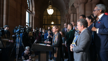 Senator Fahy speaking at press conference