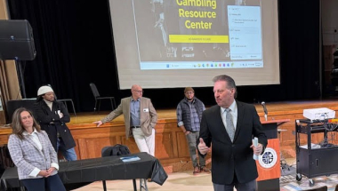 Senator Addabbo speaks with students at John Adams High School about problem gambling.
