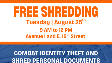 Flyer that read: Senator Sam Sutton; Free Shredding Tuesday August 25th, 9 AM to 12 PM