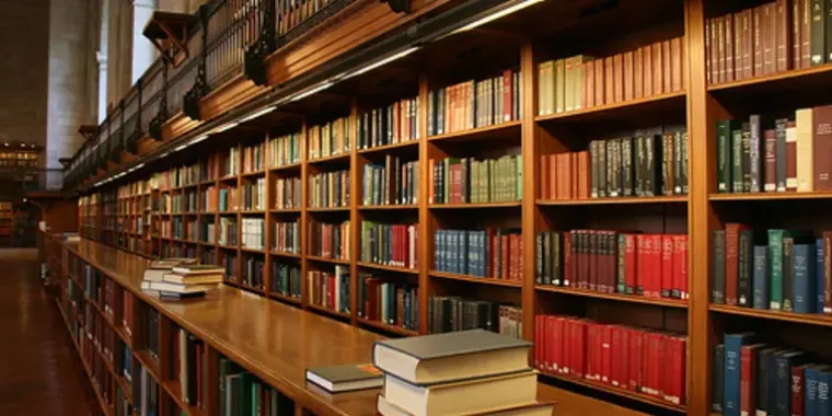 Row of books in a library