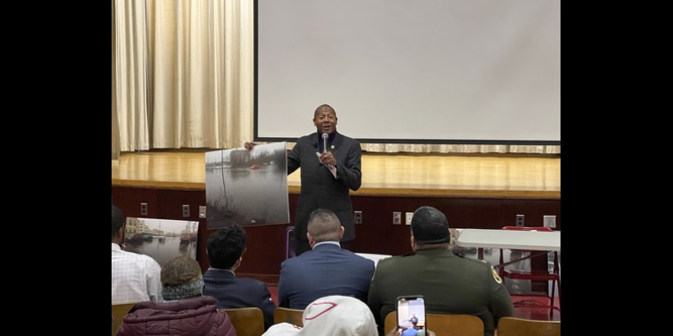 Senator James Sanders Jr. at the Community Conversation on Flooding 