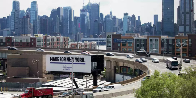 Traffic spirals up and down a section of Route 495 to the Lincoln Tunnel. New York will become the first U.S. city to approve traffic tolls on drivers entering its downtown after transit authorities announced a congestion pricing plan will start June 30.