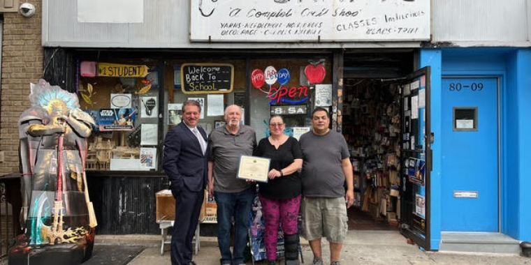 Senator Addabbo joins Michelle Cook Lopez, Bill Cook and Frank Lopez to honor Cook's Crafts on it's 50th anniversary.