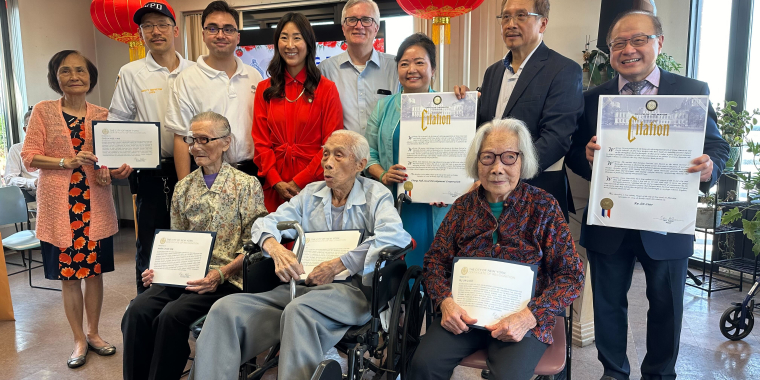 Senator Kavanagh and Assemblymember Grace Lee celebrate centenarians at Chung Pak's Mid-Autumn Festival.