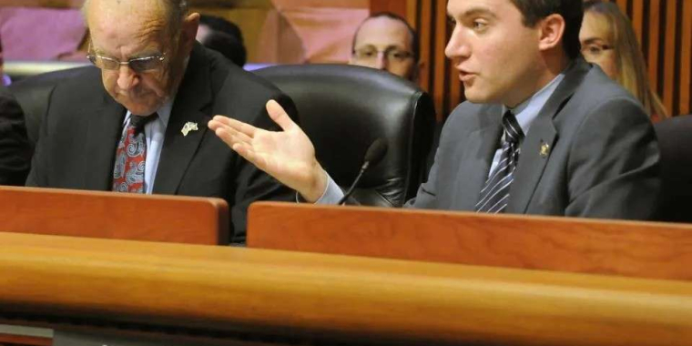 New York State Senator James Skoufis asking questions during a hearing on January 29, 2015
