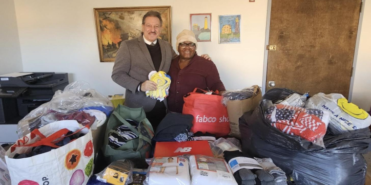 Senator Addabbo provides veterans supply donations to Victoria Townes, Center for Development and Civic engagement (CDCE) Specialist, at the St. Albans VA.