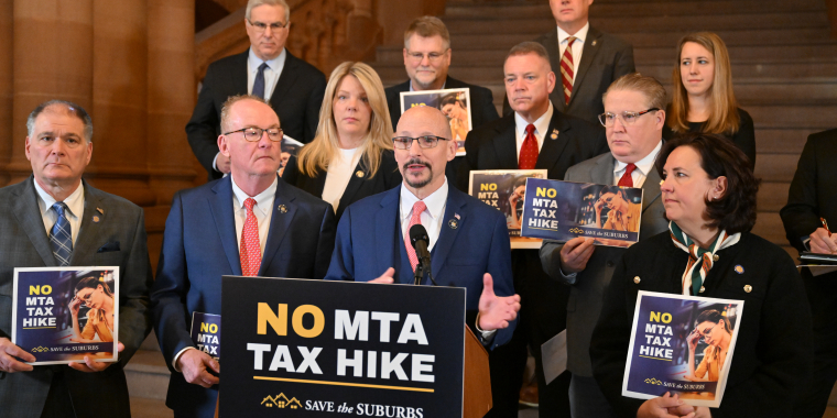 Senate Republicans at a press conference on 3/5/25, advocating against the reinstatement of the MTA payroll tax