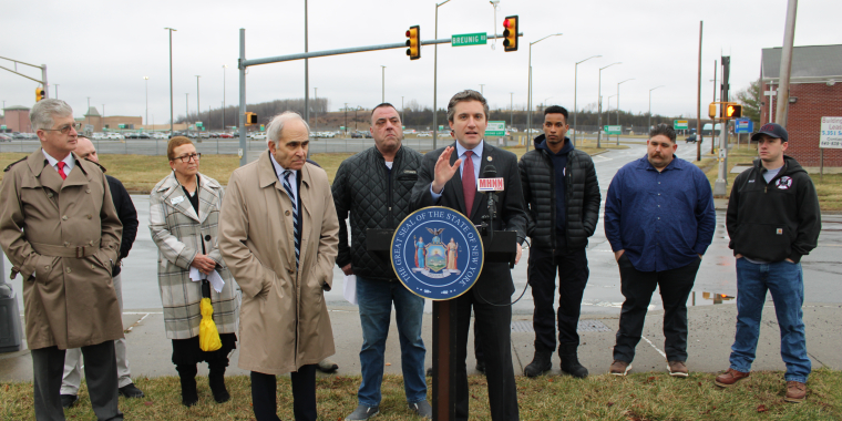 Senator Skoufis and colleagues at a press conference on 3/24
