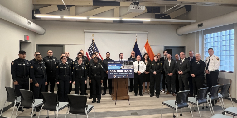 Senator Rolison with Dutchess County Executive, Dutchess County Sheriff, colleagues, and police at March 25 press conference