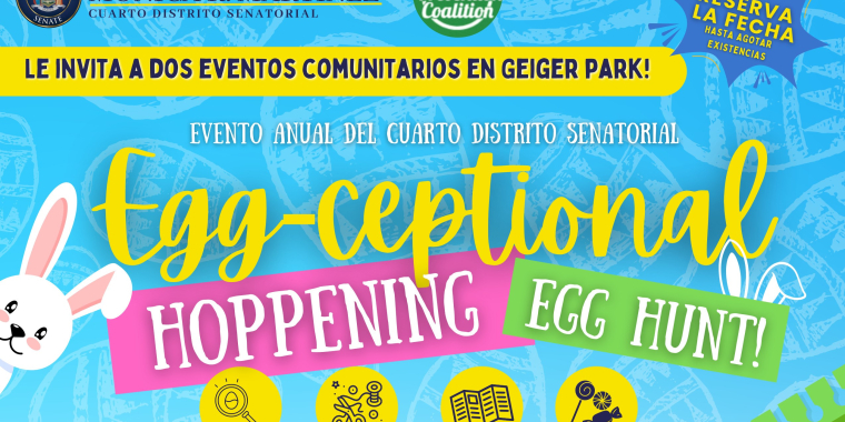 Photo image of top portion of egg hunt flyer in Spanish.