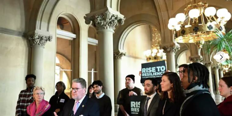 State Sen. Pete Harckham introduces legislation that would establish a state Office of Resilience to respond to climate-related threats.  Will Waldron/Times Union