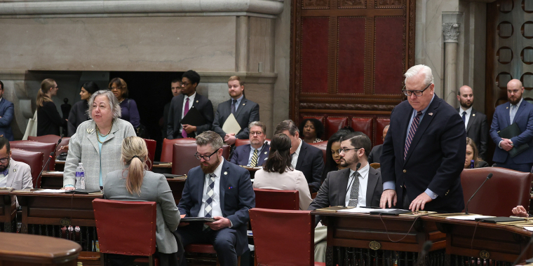 Senator Krueger debates the budget on the Senate floor.