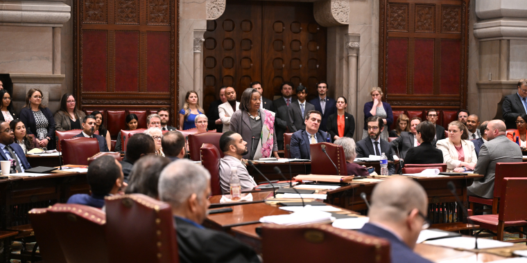 The New York State Senate convened in the Senate Chamber to pass the state budget.