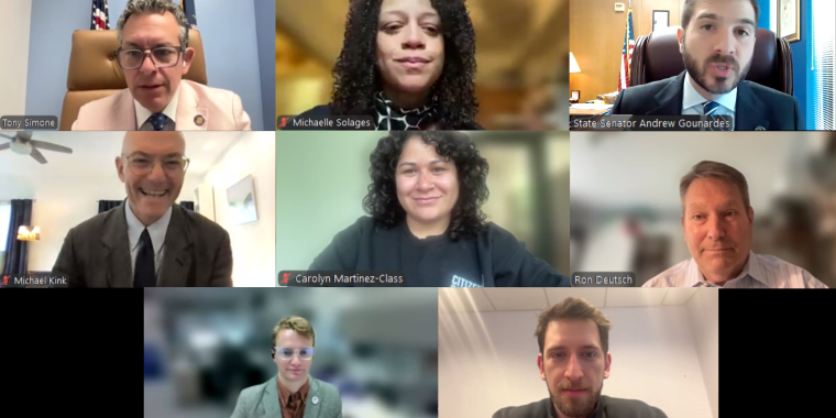 Senator Andrew Gounardes and others speaking on a Zoom.
