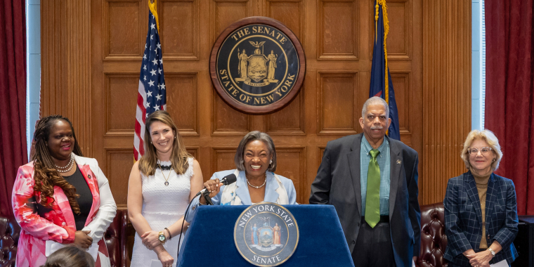 Senate Majority Senators speak to media about new legislation.