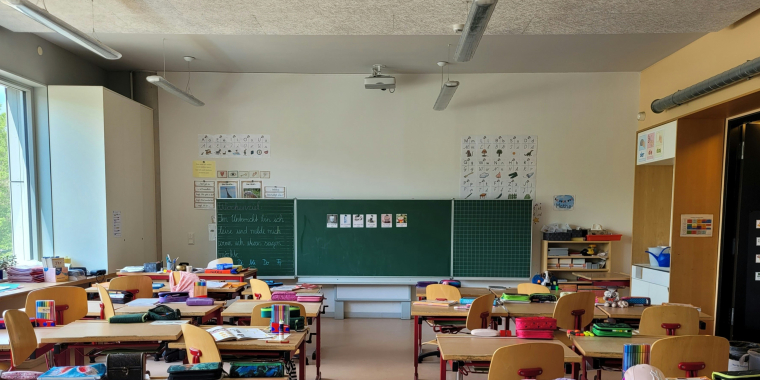 A photo image of a school classroom.