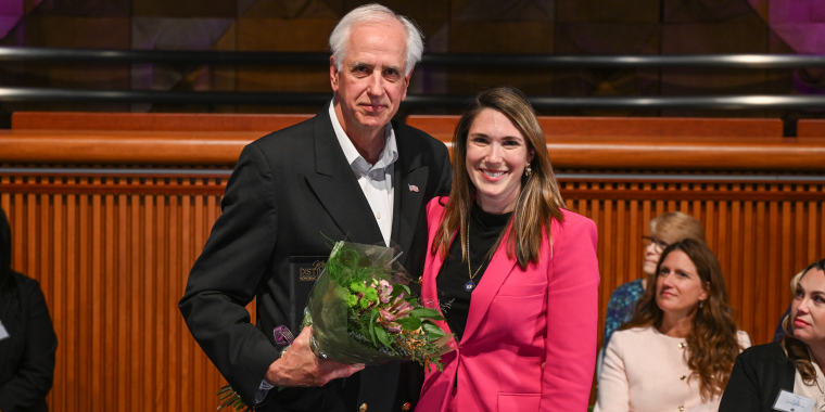 Senator Michelle Hinchey and Duane Postupack at the NYS Senate Women of Distinction Awards Ceremony in Albany on Tuesday, May 13, 2025.