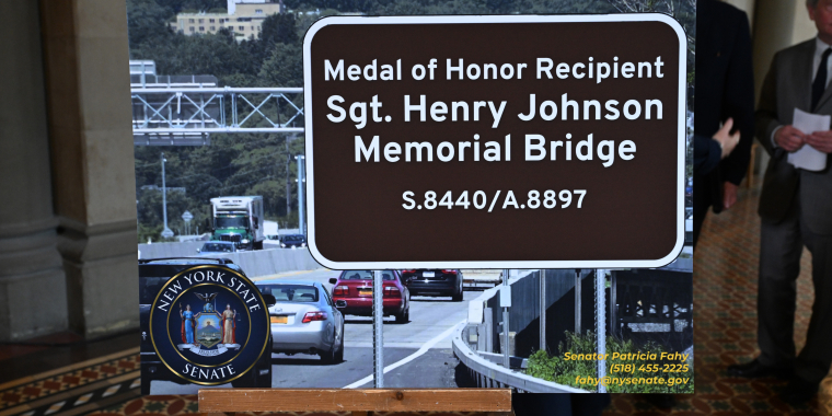 Future road sign for the Sgt. Henry Johnson Memorial Bridge
