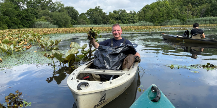 Senator Rhoads Leads Mill Pond Cleanup with DEC — 1,600 Pounds of Invasive Water Chestnuts Removed from Wantagh’s Waters