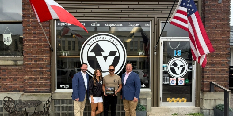 photo Senator Borrello and owners of Vertical Cafe 