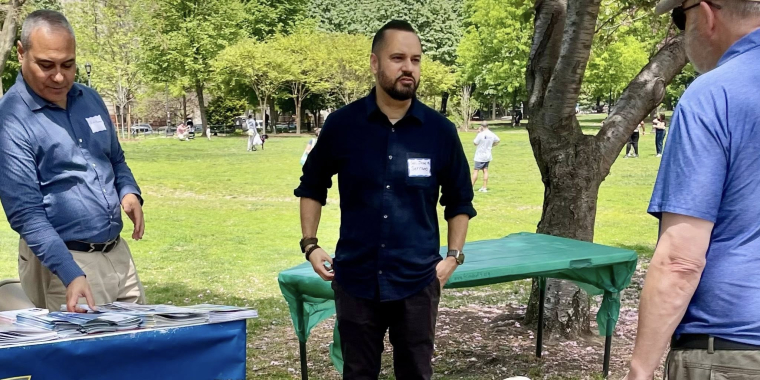 Senator Serrano Speaking to constituents at the Friends of 4 Parks Community Social