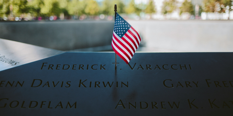 Photo of flag at National September 11th Memorial in New York City