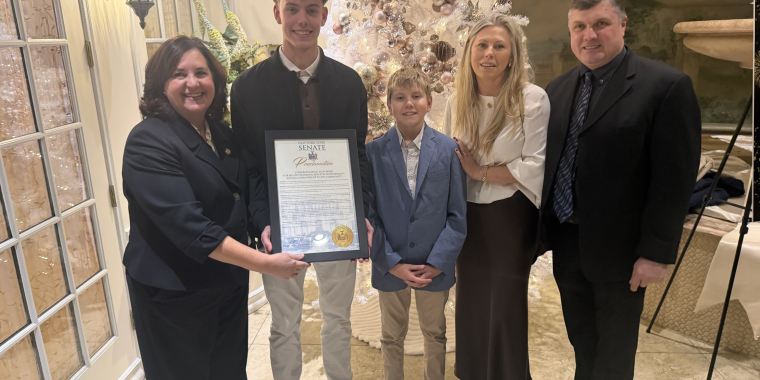 Senator Patricia Canzoneri-Fitzpatrick, honored Filip Beben for Exemplary Leadership and Character