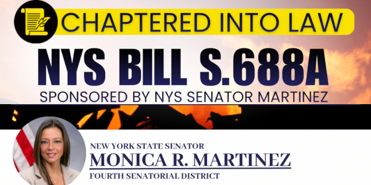 Photo Image of banner announcing NYS Bill S.688A chaptered into law.