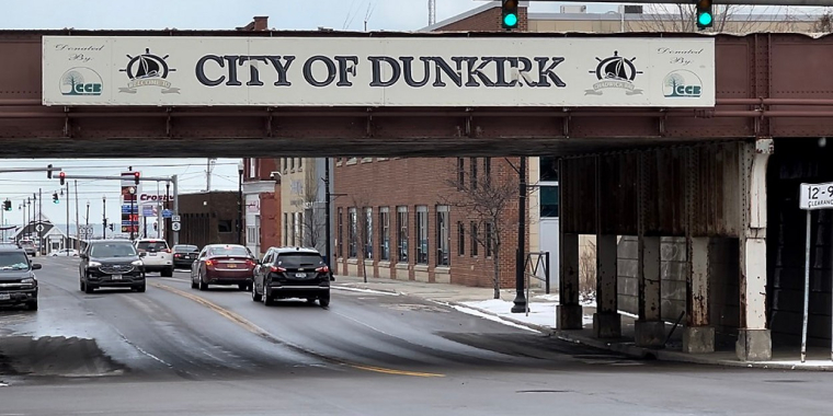 photo of underpass with City of Dunkirk sign