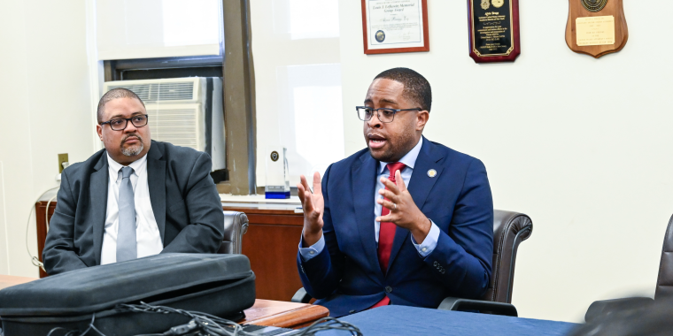 Senator Myrie and Manhattan DA Alvin Bragg at Crypto Press Conference