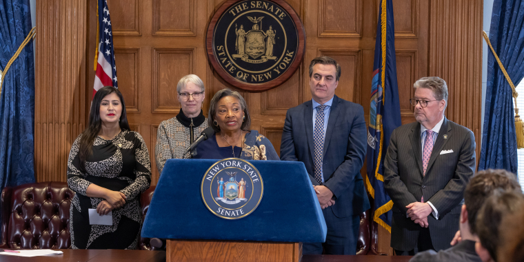 Senators field media questions about new environmental protections.