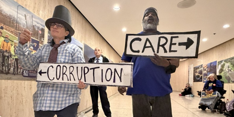 Disability advocates rally in Albany on Tuesday for a bill to require the company that oversees the Consumer Directed Personal Assistance Program to report fiscal information and other data to the state. Kate Lisa