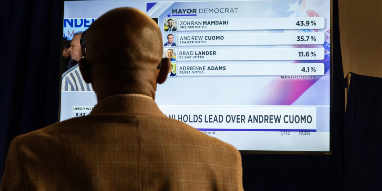 Man looking at election results.