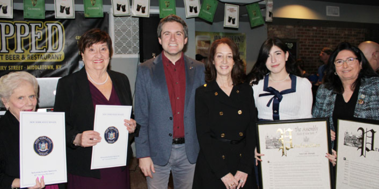 Senator Skoufis, Assemblywoman Paula Elaine Kay, and their honorees.