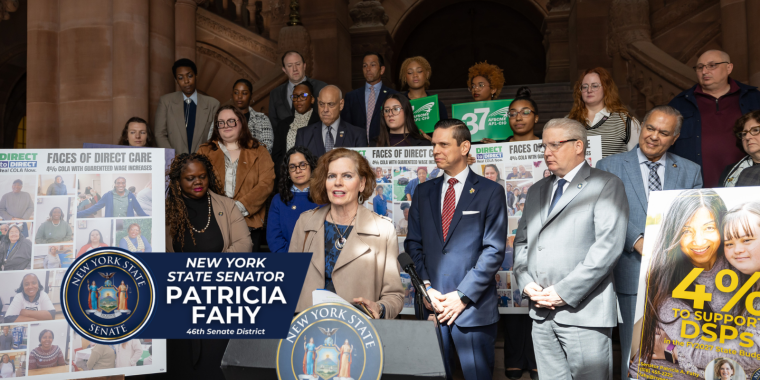 Senator Fahy with direct care workers and fellow lawmakers