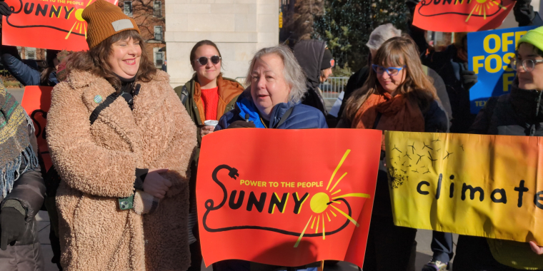 Senator Krueger speaks at a rally in support of the SUNNY Act