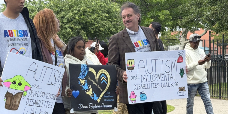 Senator Addabbo marches in the walk for autism and developmental disabilities.