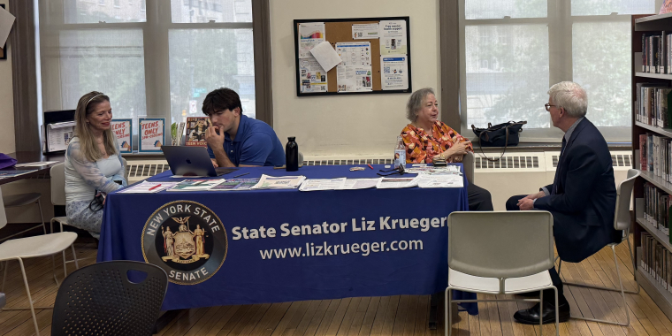 Senator Krueger Speaks with a Constituent during Mobile Office Hours