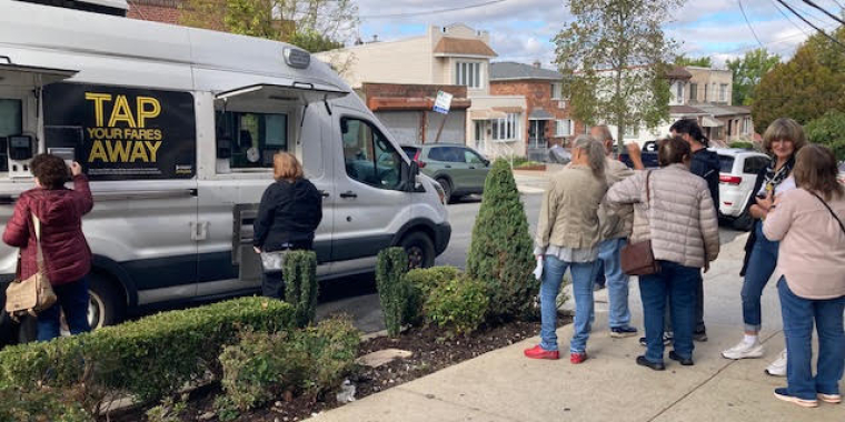 A large crowd of Senator Addabbo's constituents stopped by the OMNY card van.