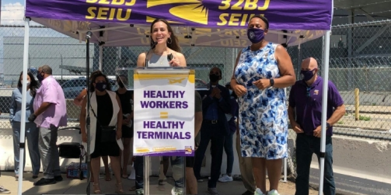 Senator Biaggi delivers a short speech to the crowd