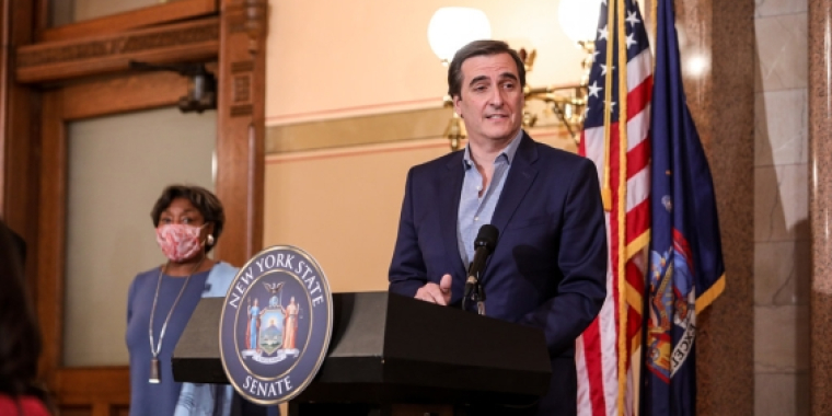 Senator Gianaris speaking at a press conference