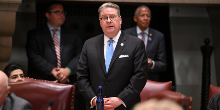 Senator Harckham speaking on the NYS Senate floor about his STAR Bill of Rights.