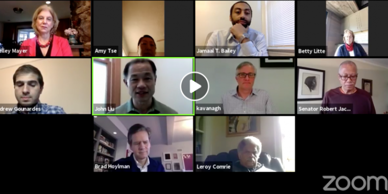 Kavanagh & Senate colleagues on Zoom for Town Hall on COVID-19 and NYC Schools